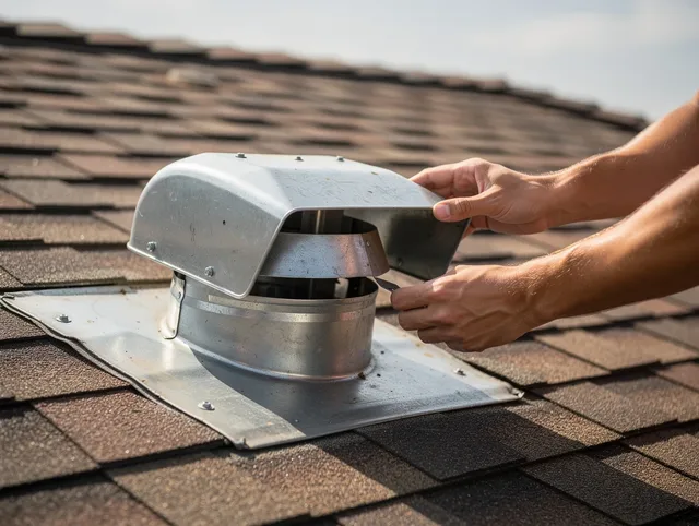 San Dimas Dryer Vent Cleaning certified technician safely cleaning a roof-mounted dryer vent in San Dimas