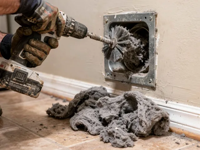 Certified San Dimas Dryer Vent Cleaning technician performing dryer vent cleaning in San Dimas