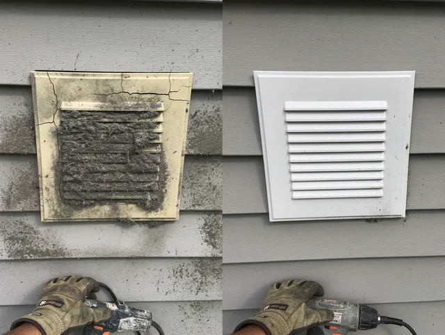 San Dimas Dryer Vent Cleaning technician installing high-quality dryer vent cover at a residential property in San Dimas