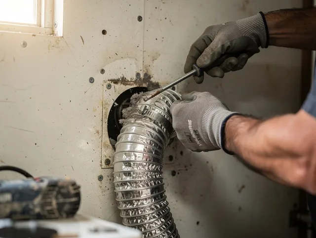 San Dimas Dryer Vent Cleaning technician performing precise dryer vent hose installation in San Dimas